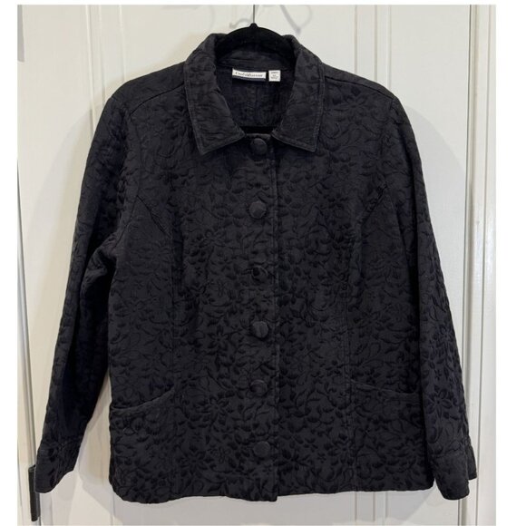 Croft & Barrow 1X Black Quilted Floral Jacket EUC Layering Fall Textured Classic - Picture 1 of 7